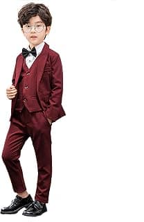 Boy Plaid Slim Fit Formal Suit Set 4 Pieces Dresswear