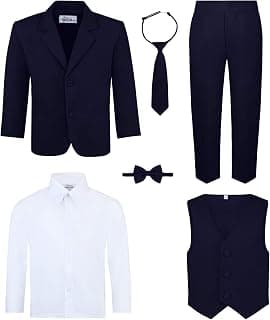 Boy's 6-Piece Suit Set - Includes Suit Jacket, Dress Pants, Matching Vest, White Dress Shi
