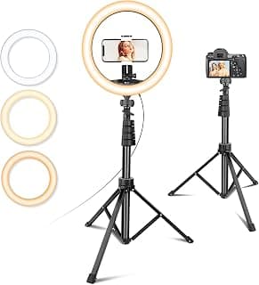 UBeesize 10” Selfie Ring Light with 62” Extendable Tripod Stand & Remote, LED Circle Light with Phone Holder for Video Recording/Makeup/Content Creator (YouTube/TikTok/Twitch), Phone, Camera & Webcam