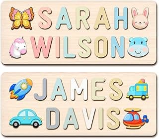 PUREFLY Personalized Wooden Name Puzzle for Kids, Custom Gifts for Baby Boy and Girl Showe