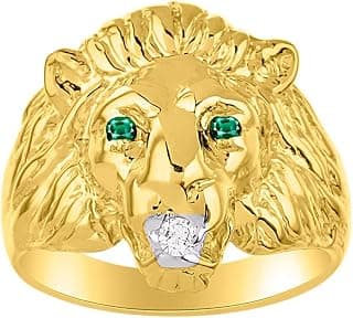 Lion Head Ring Yellow Gold Plated Silver Genuine Diamond in Mouth & Gorgeous Precious Colo