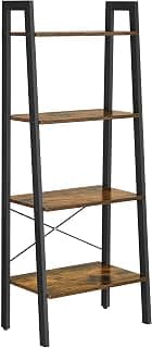 VASAGLE Ladder Shelf, 4-Tier Bookshelf, Storage Rack, Bookcase with Steel Frame, for Living Room, Home Office, Kitchen, Bedroom, Industrial Style, Rustic Brown and Black ULLS44X
