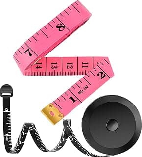 2 Pack Tape Measure Measuring Tape for Body Fabric Sewing Tailor Cloth Knitting Vinyl Home Craft Measurements, 60-Inch Soft Fashion Pink & Retractable Black Double Scales Rulers for Body Weight Loss