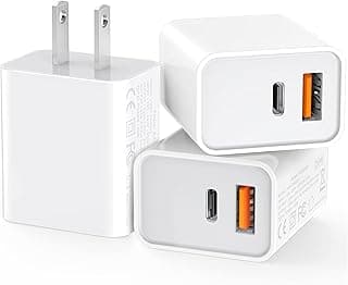 [3 Pack] USB-C Wall Charger, 20W Durable Dual Port QC+PD 3.0 Power Adapter, Double Fast Pl