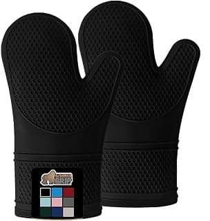 Gorilla Grip Heat and Slip Resistant Silicone Oven Mitts Set, Soft Cotton Lining, Waterproof, BPA-Free, Long Flexible Thick Gloves for Cooking, Kitchen Mitt Potholders, 12.5 in, Black
