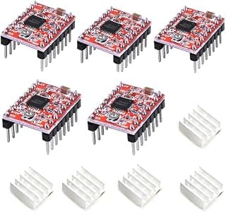HiLetgo 5pcs A4988 Stepstick Stepper Motor Driver Module with Heat Sink for 3D Printer Reprap Suitable for Mendel Huxley Arduino