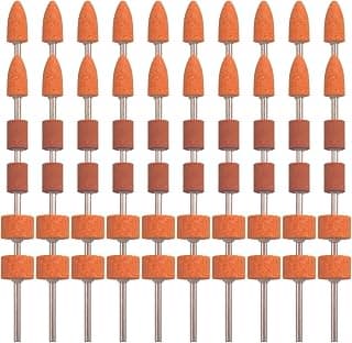 60 Pack Grinding Stone Set 1/8" Shank, SHITIME Sanding Drill Bit for Rotary Tool Flap Wheel for Grinding, Polishing, Deburring Ferrous Metal, 2 Shaped and 3 Sizes(Orangage, Aluminum Oxide)