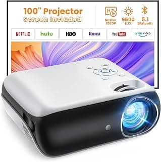 Projector, Native 1080P Bluetooth Projector with 100''Screen, 9500L Portable Outdoor Movie