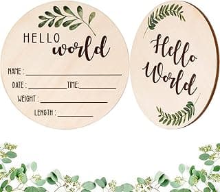 Baby Announcement Sign for Newborn - Beautiful Double-Sided Hello World Newborn Name Sign 