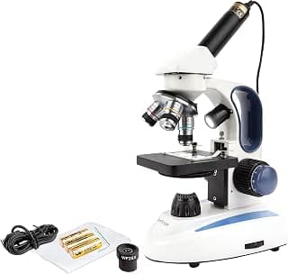 AmScope M158C-2L-E Digital Cordless Compound Monocular Microscope, WF10x and WF25x Eyepiec