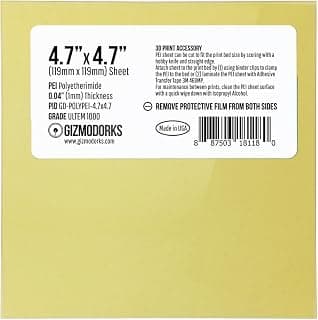 Gizmo Dorks PEI Sheet 4.7" x 4.7" (120mm x 120mm) 1mm Thick Build Surface for 3D Printer, Made in The USA