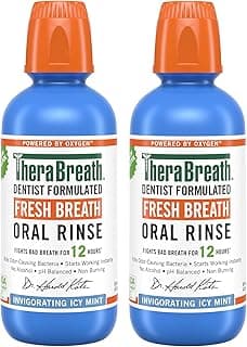 TheraBreath Fresh Breath Mouthwash, Icy Mint Flavor, Alcohol-Free, 16 Fl Oz (2-Pack)