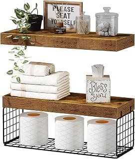 QEEIG Bathroom Shelves Over Toilet Wall Mounted Floating Shelves Farmhouse Shelf Toilet Paper Holder Small 16 inch Set of 2, Rustic Brown