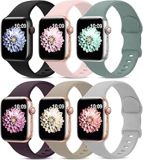 6 Pack Sport Bands Compatible with Apple Watch Band 38mm 40mm 41mm 42mm 44mm 45mm 49mm,Soft Silicone Waterproof Strap Compatible with iWatch Apple Watch Series 9 Ultra 8 7 6 5 4 3 2 1 SE Women Men