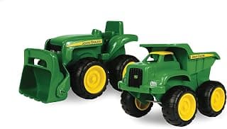 John Deere Sandbox Toys Vehicle Set - Includes Dump Truck Toy, Tractor Toy with Loader - 6