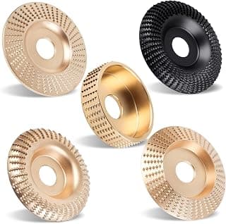 5PCS Angle Grinder Wood Carving Disc Set, 4 and 1/2 Attachments with 5/8 inch Arbor, Stump Tool Grinding Wheel Shaping for Cutting, Cutting Wheel, Gold (WCD100C)