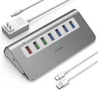 Powered USB 3.2 Hub Gen 2, JELIYEA 7-Port USB C/USB 3.0 to USB A Hub Adapter(4 10Gbps USB 