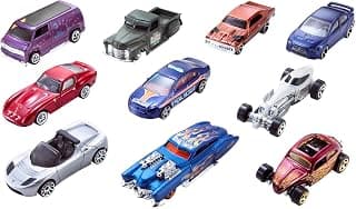 Hot Wheels Set of 10 Toy Cars & Trucks in 1:64 Scale, Race Cars, Semi, Rescue or Construction Trucks (Styles May Vary) [Amazon Exclusive]