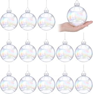 12 Pcs 4'' Iridescent Ball Christmas Ornament Christmas Plastic Baubles Clear Iridescent F