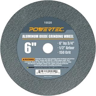 POWERTEC 15520 Aluminum Oxide Grinding Wheel 150 Grit, 6" x 3/4" with 1/2" Arbor