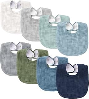 Konssy Muslin Baby Bibs 8 Pack Baby Bandana Drool Bibs Cotton for Unisex Boys Girls, 8 Sol