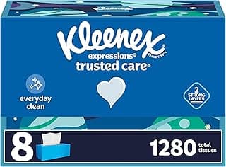 Kleenex Expressions Trusted Care Facial Tissues, 8 Flat Boxes, 160 Tissues per Box, 2-Ply 