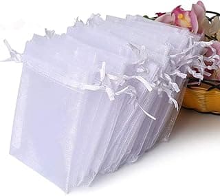 100PCS Premium Sheer Organza Bags, White Wedding Favor Bags, 4x4.72 Jewelry Gift Bags for 