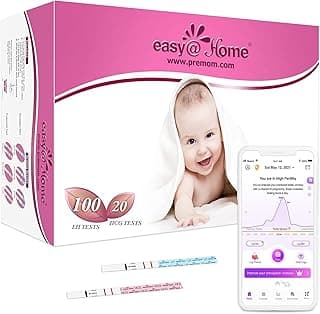 Easy@Home 100 Ovulation (LH) and 20 Pregnancy (HCG) Test Strips Kit, FSA Eligible, Powered