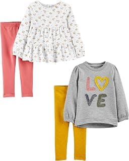 Toddlers and Baby Girls' 4-Piece Long-Sleeve Shirts and Pants Playwear Set