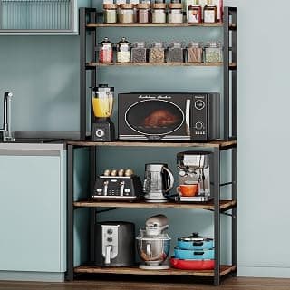 Kitchen Bakers Rack, Industrial 5-Tier Microwave Oven Stand, Freestanding Utility Storage Shelf, Workstation Organizer, Coffee Bar Station (31.5 L x 15.75 W x 63 H, Rustic Brown)