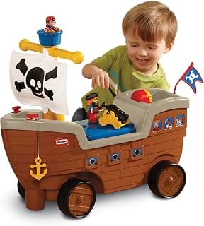 Little Tikes 2-in-1 Pirate Ship Toy - Kids Ride-On Boat with Wheels, Under Seat Storage an