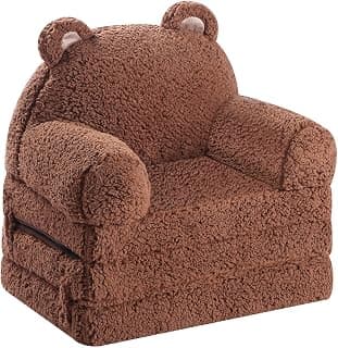 MOMCAYWEX Foldable Kids Sofa, Sherpa Teddy Bear Toddler Couch with Tri Folding Foam Cushio