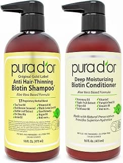 PURA D'OR Anti-Thinning Biotin Shampoo and Conditioner Natural Earthy Scent,Clinically Tes