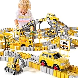 iHaHa 236 PCS Construction Toys Race Tracks for Boys Kids Toys, 6 PCS Construction Car and