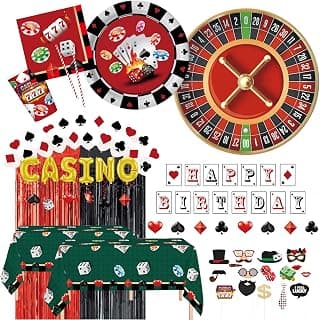 Serves 24 Ultimate Party Pack Casino Theme includes Plates, Cups, Napkins, Table Covers, S
