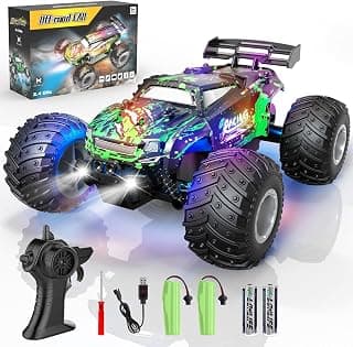 RC Car, 1:18 Scale All Terrain RC Truck, 2WD 20Km/h Remote Control Car, Remote Control Truck with LedLight and Two Rechargeable Batteries, Monster Truck Off Road Racing Car for Kid and Adult