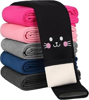 1 Pair Winter Girls Fleece Lined Leggings Thick Warm Kitty Print Cotton Velvet Pants