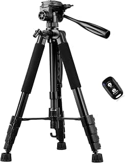 Sensyne 74" Camera Tripod, Heavy Duty Tripod for Camera with Wireless Remote and Travel Bag, Compatible with DSLR Camera, Cellphone, Projector, Webcam, Ring Light, Spotting Scopes