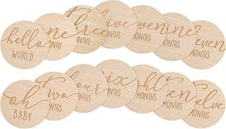 Pearhead Wooden Monthly Milestone Photo Cards, Baby Announcement Cards, Pregnancy Journey Milestone Markers, 7 Double Sided Photo Prop Milestone Discs, Light Wood